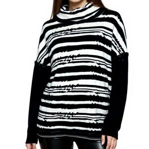 Beate Heymann Knit Turtleneck Sweater w/ Faux Leather Trim Black & White Size 4